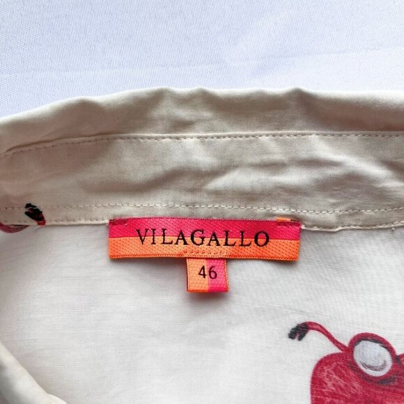 VILA GALLO IVORY WHITE RED NOVELTY PRINT BUTTON DOWN SHIRT -  L - Picture 4 of 11